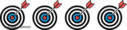 Target Icons with Concentric Circles, Bright Blue Bullseye, and Red-White Centered Arrow