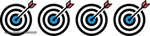 Target Illustration Featuring Spiral Concentric Circles and Arrow Hitting Blue Bullseye