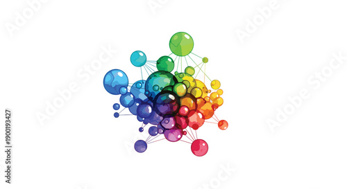 Abstract Network of Interconnected Colorful Bubbles and Spheres Representing Diversity and Global Connection