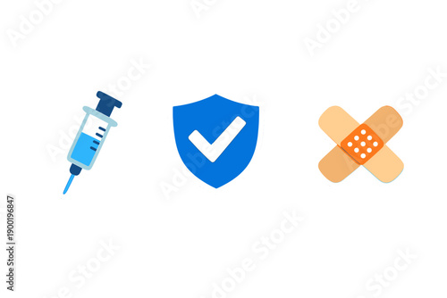 Vaccination and health symbols show the importance of immunization and safety in healthcare and personal well-being, highlighting protection against diseases