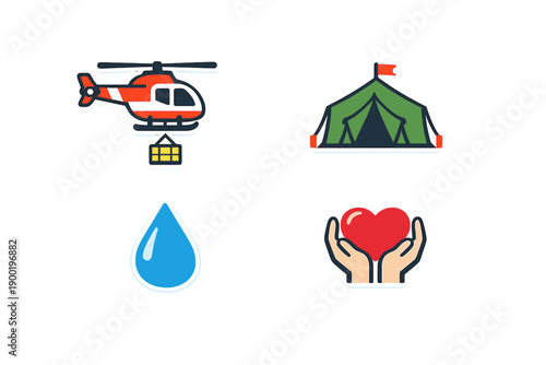 Helicopter delivers water supply to tent camp during emergency situation to support communities in need