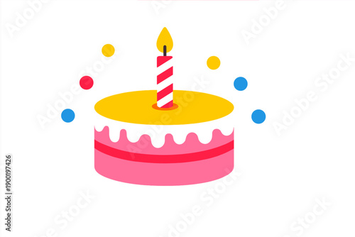 Colorful birthday cake with a candle and decorations celebrating a special occasion during a festive event