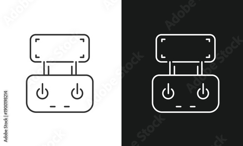 UAV Drone Remote Control Station Line Icon, Wireless Quadcopter Transmitter with Mobile Screen Interface Vector Illustration, Modern Pilot Joystick and Flight Controller Technology Design.