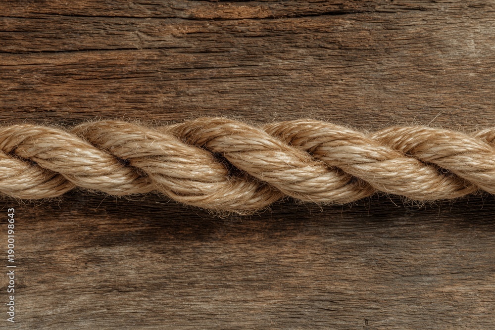 Fototapeta premium Rustic Brown Rope On Aged Wood Texture Background Surface