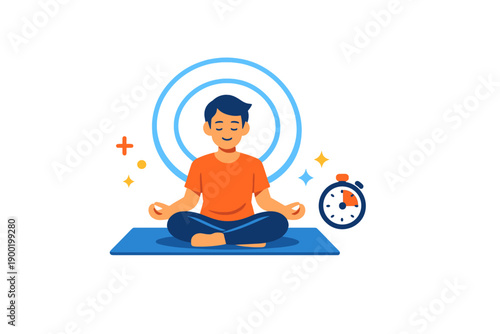 Meditation practice in a quiet space with a timer to track the duration while sitting on a yoga mat