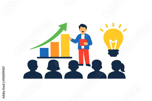 Business meeting with presentation about growth and ideas in front of an audience in a conference room setting