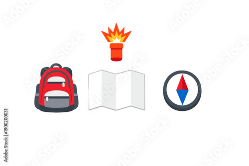 Explore the outdoors with a backpack, a map, a whistle for emergencies, and a compass for navigation on an adventurous day trip in nature