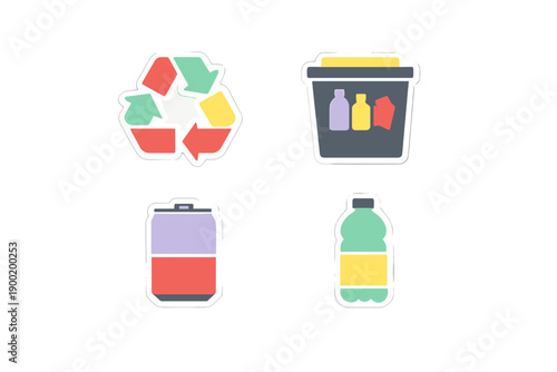 Different types of waste disposal and recycling methods shown in colorful graphics on a plain background