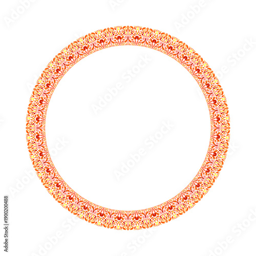 Geometrical colorful floral border - abstract circular vector design element on white background