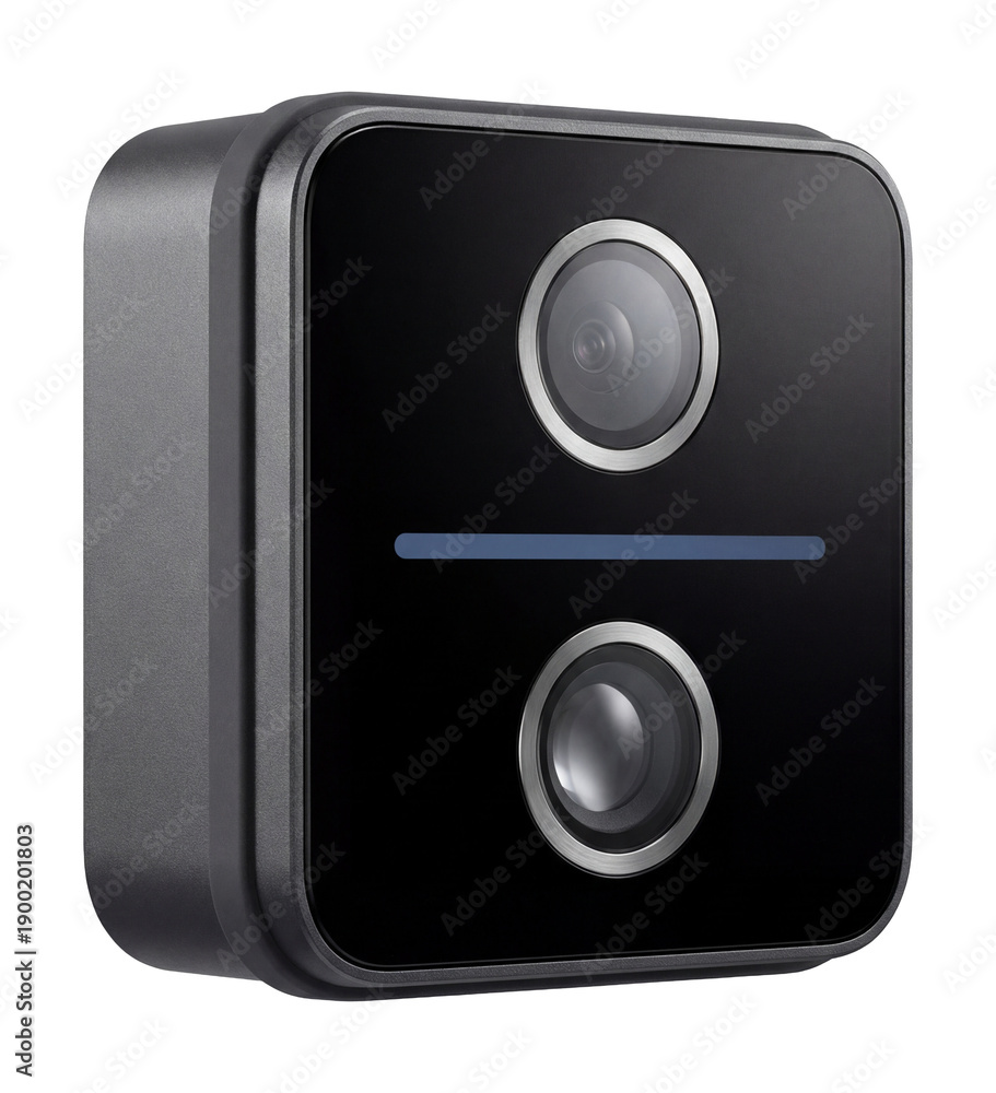 Fototapeta premium Facial recognition tracking camera with flat, square design and dual lenses.