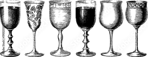 Vintage cocktail glass silhouettes for botanical design and comparison