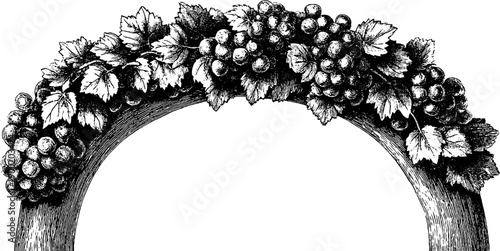 Vintage botanical door frame ornament with grape vine engraving for architectural design