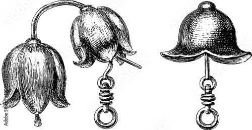 Vintage botanical earring design with back fastening and floral elements