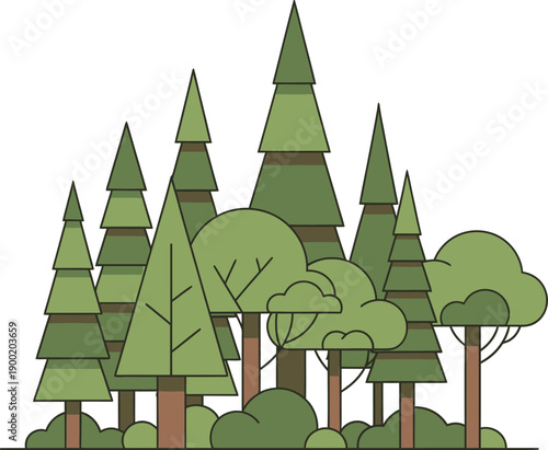 Vibrant cartoon forest with diverse trees and foliage