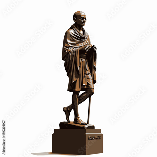 A finely detailed bronze statue capturing the iconic image of a renowned historical figure standing with a walking stick, symbolizing peace and determination