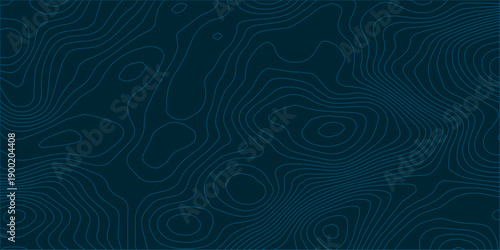 Minimal abstract topographic contour line pattern on dark navy blue background, featuring flowing white elevation lines that illustrate terrain maps and modern geographic design.