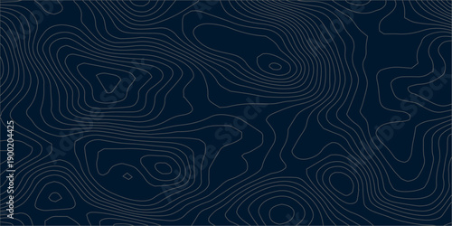 Minimal abstract topographic contour line pattern on dark navy blue background, featuring flowing white elevation lines that illustrate terrain maps and modern geographic design. 