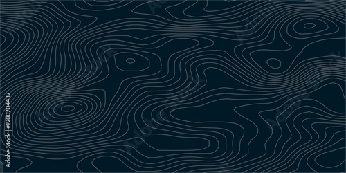 Abstract topographic map vector pattern with white contour lines on a deep navy blue background, representing terrain elevation and geographic landscape in a clean modern design style.