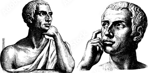 Contemplative human figures in vintage botanical style for decorative design