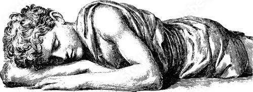 Vintage botanical engraving of resting human figure - retro design element