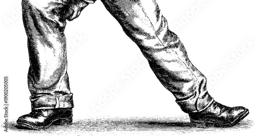 Vintage botanical engraving of human figure in weight shift stance for retro design