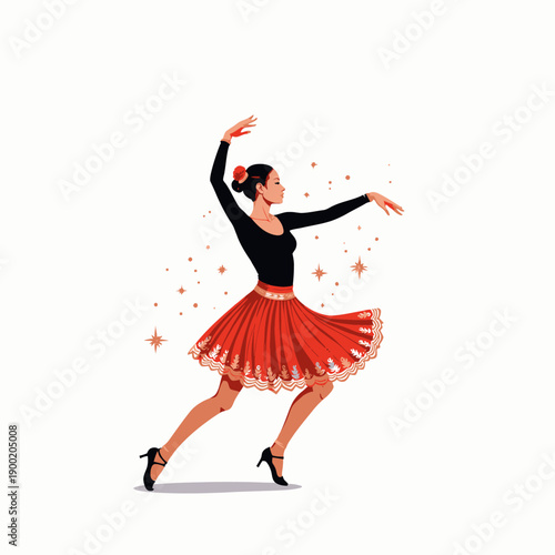 Graceful Ballet Dancer in Red Skirt Striking a Delicate Pose Against a Sparkling Background Capturing Elegance and Poise in Motion