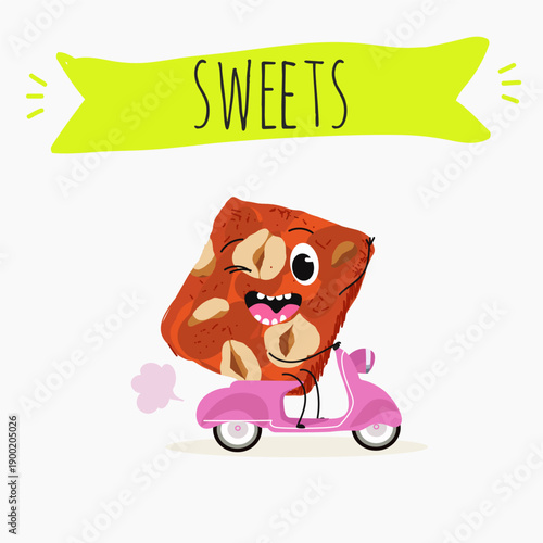 Funny Characters cezerye, carrot dessert, Turkish traditional food. Hand drawn vector illustration.