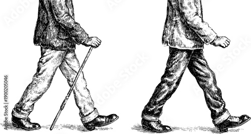 Vintage botanical engraving of human figure in weight shift stance for art and design