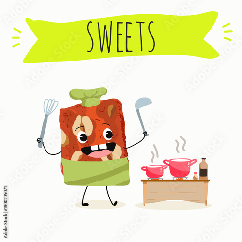 Funny Characters cezerye, carrot dessert, Turkish traditional food. Hand drawn vector illustration.