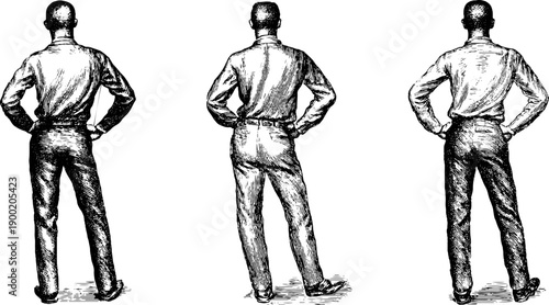 Vintage human silhouette variants set in botanical style for retro design