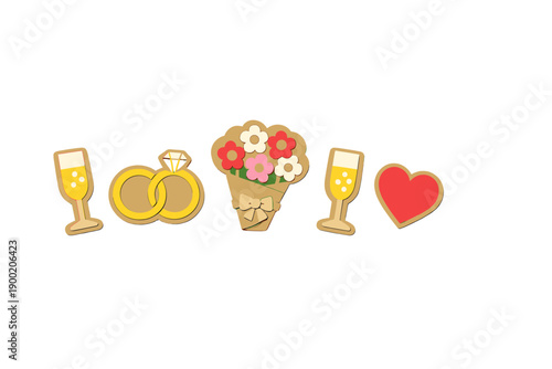Celebration of love with rings, flowers, and drinks displayed on a simple background during a special occasion