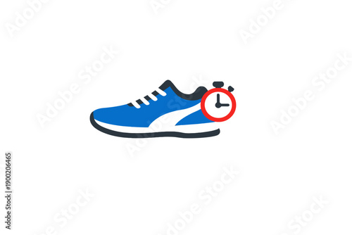 Running shoe with a clock symbol showing a focus on fitness and time management during workouts in a simple design