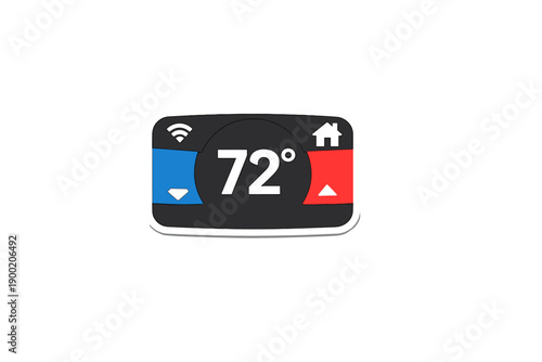 Smart thermostat display showing temperature setting and connectivity status in a modern home environment