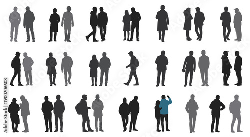 Diverse Group of People Silhouettes, Representing Various Activities and Interactions, Suitable for Diverse Design Projects and Conceptual Visualizations