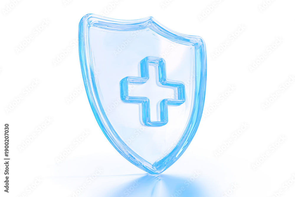 Fototapeta premium Transparent blue glass shield with medical cross