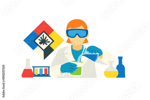 Scientist conducts an experiment with liquids in a laboratory during daytime using various laboratory equipment