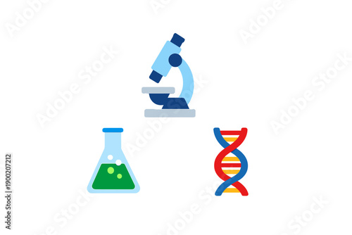 Different science tools and concepts shown together in a simple layout during a learning session focusing on biology and chemistry