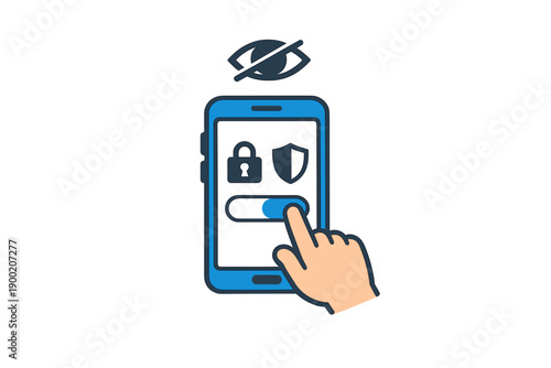 User presses slider on phone screen to activate security features for personal data protection while browsing online