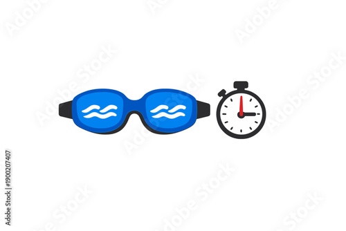 Swimming goggles and a stopwatch sit together on a plain background, ready for training or competition during practice time