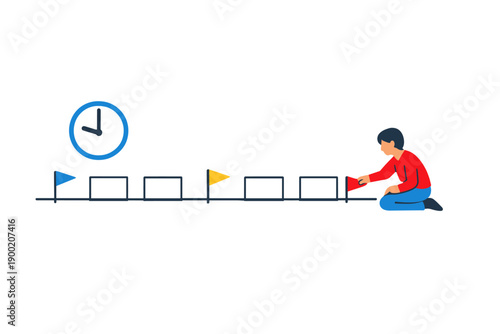 Individual working with timeline and markers in a planning activity set in a modern workspace during daylight hours