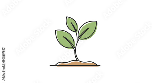 Simple illustration of a young plant with green leaves growing from the soil.
