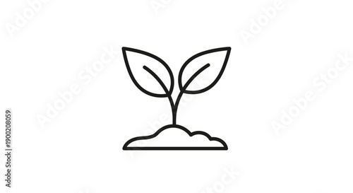 Simple line drawing of a seedling growing from the ground.