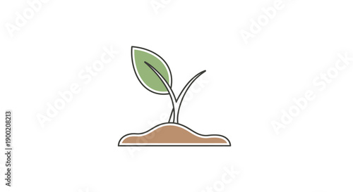 Simple Line Art Illustration of a Young Green Plant Sprouting from the Ground.