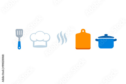 Cooking tools and symbols represent different kitchen activities used in meal preparation and cooking during day and night