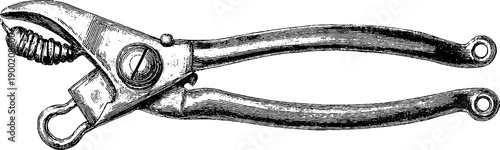 Vintage botanical engraved tongs with spring handle design for retro decor