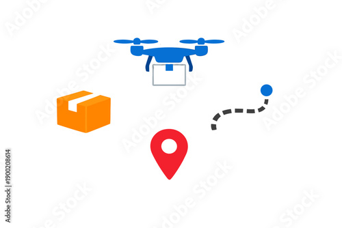 Drone delivers package to specific location during the day in a city environment with visible map points and paths