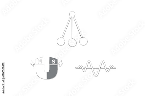 Symbols representing concepts of magnetism and waves found in a science classroom setting, useful for educational purposes and student learning about physics topics