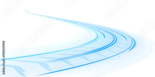 Cyan neon waves twist along a dark futuristic road. Motion trails illustrate high-speed urban motion. Vector illustration with glowing energy ribbons. PNG