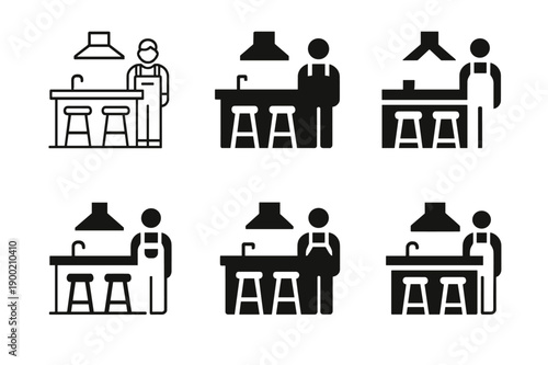 Kitchen Renovation Logos. Home renovation specialists remodeling kitchens. Icon set. Set Logo of Home renovation specialists remodeling kitchens: kitchen