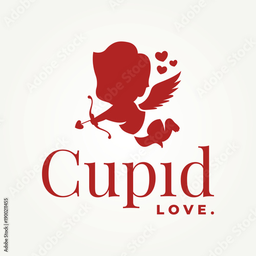 cupid angel with wings and arrow love symbol line art icon logo vector illustration design. valentine's day logo concept